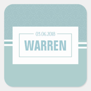 Baby shower, christening baby boy blue birth date square sticker