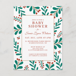 BABY SHOWER   Christmas Mistletoe & Holly Postcard