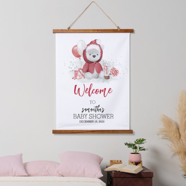 Baby shower Christmas Polar Bear Holiday sign Hanging Tapestry (Bedroom)