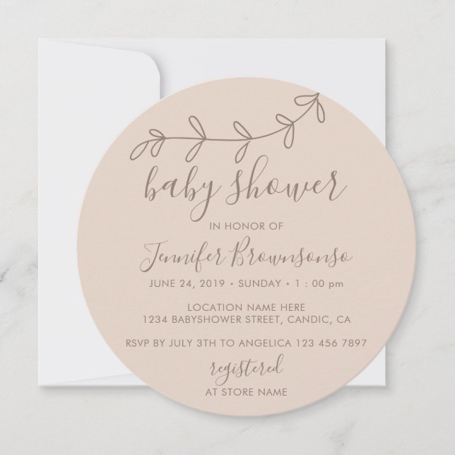 Baby Shower circle Flower Minimal Brown Invitation (Front)