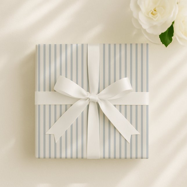 Baby shower classic blue /Off-white striped   Wrapping Paper (Creator Uploaded)