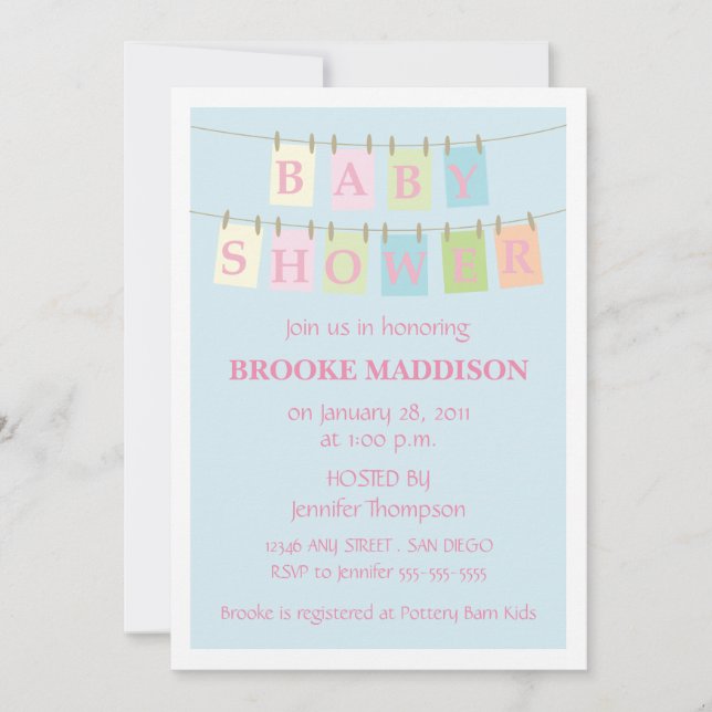 Baby Shower Clothesline-pink Invitation (Front)