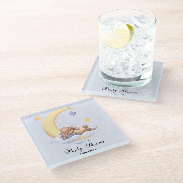 Baby shower coaster featuring an adorable bunny  (Angled)