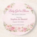 Baby Shower Coasters | Teddy Bear | Girl in Bloom<br><div class="desc">Celebrate with floral teddy bear coasters — pastel pink charm for baby showers, keepsakes, and joyful memories. Add charm and practicality to your baby shower with these teddy bear baby shower coasters. Featuring a soft pastel floral design with roses, lavender, greenery, and a cuddly bear holding a balloon, these coasters...</div>