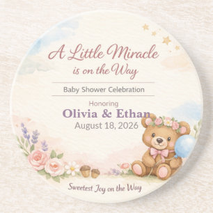 Baby Shower Coasters Teddy Bear Little Miracle