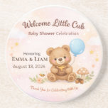 Baby Shower Coasters | Teddy Bear | Pastel Clouds<br><div class="desc">Celebrate with whimsical teddy bear coasters — pastel clouds, stars, and joy for baby showers and sweet memories. Add charm and practicality to your celebration with these teddy bear baby shower coasters. Featuring a soft pastel design with clouds, stars, mushrooms, and a cuddly bear holding a balloon, these coasters are...</div>