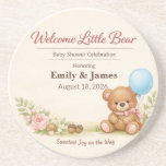 Baby Shower Coasters | Teddy Bear | Woodland Paste<br><div class="desc">Celebrate with whimsical teddy bear coasters — pastel woodland charm for baby showers, keepsakes, and joyful memories. Add charm and practicality to your baby shower with these teddy bear baby shower coasters. Featuring a soft pastel woodland design with whimsical florals, mushrooms, stars, and a cuddly bear holding a balloon, these...</div>