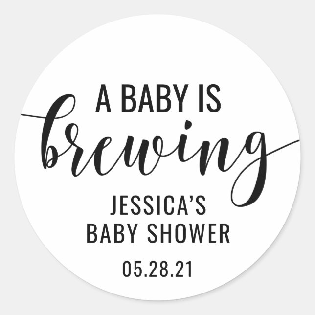 Baby Shower Coffee Sticker, A baby is Brewing Classic Round Sticker (Front)