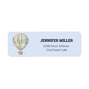 Baby shower, colourful watercolor hot air balloon return address label