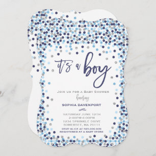 Baby Shower Confetti Invitation Blue And Silver
