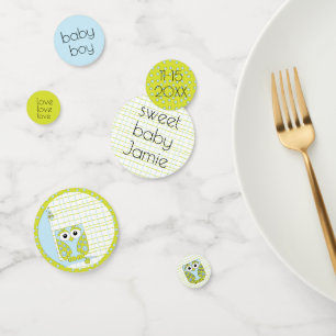 Baby Shower Confetti Owl Blue and Green