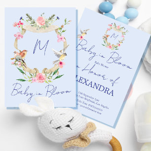  Baby Shower Crest Blue Monogram  Invitation