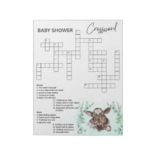 Baby Shower Crossword Cow Calf Game  Notepad