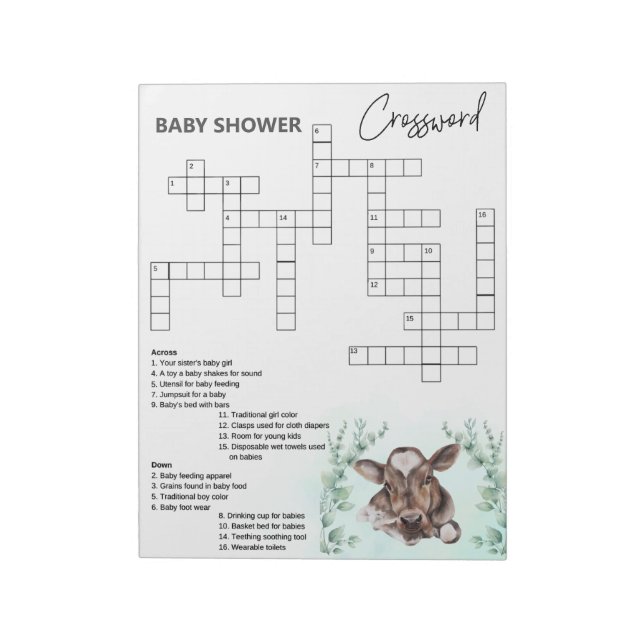 Baby Shower Crossword Cow Calf Game  Notepad (Rotated)