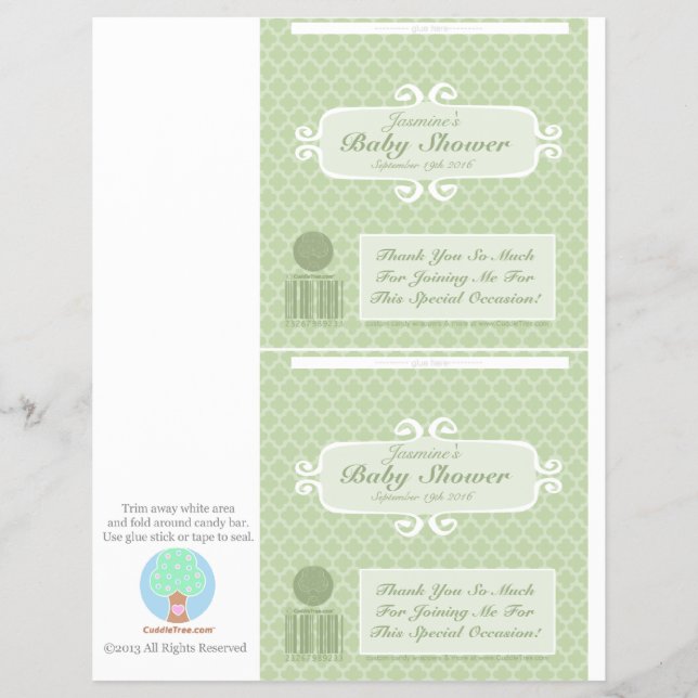 Baby Shower Custom Candy Bar Wrappers Green (Front)