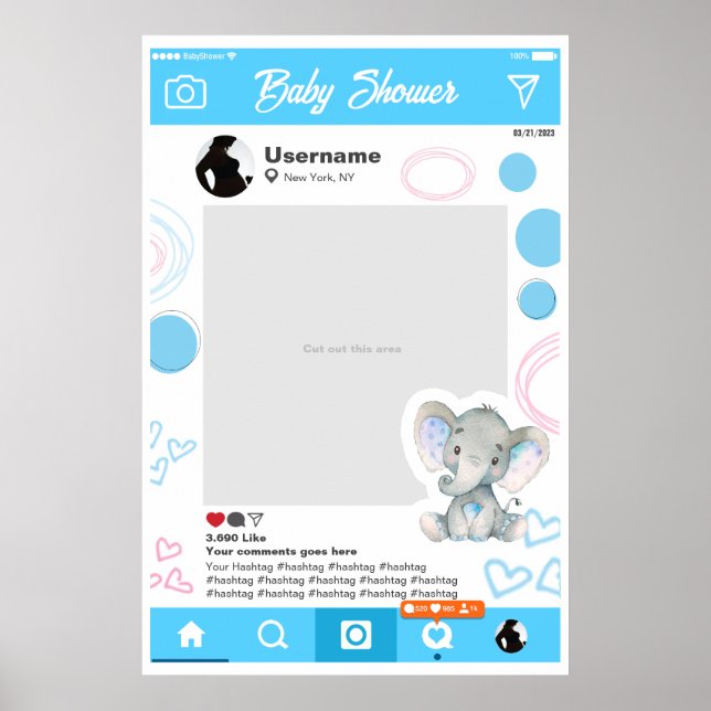 Baby Shower Custom Selfie Frame Elefante Poster (Front)