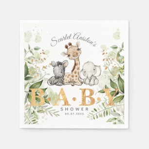 Baby Shower Cute African Animals Greenery Napkin