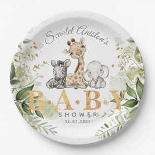 Baby Shower Cute African Animals Greenery Paper Plate
