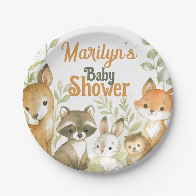 Baby Shower Cute Baby Animals Paper Plate (Front)