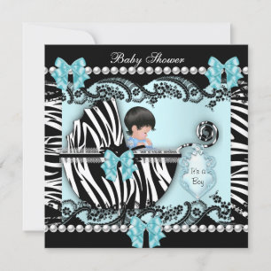 Baby Shower Cute Baby Boy Blue Zebra Lace Invitation