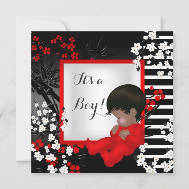 Baby Shower Cute Baby Boy Red Blossom 2 AM Invitation (Front)