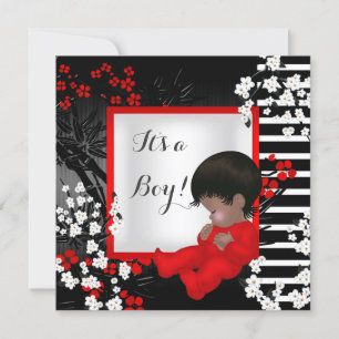 Baby Shower Cute Baby Boy Red Blossom 2 AM Invitation