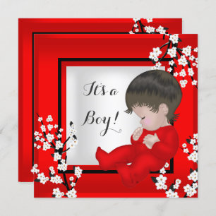 Baby Shower Cute Baby Boy Red Blossom C Invitation