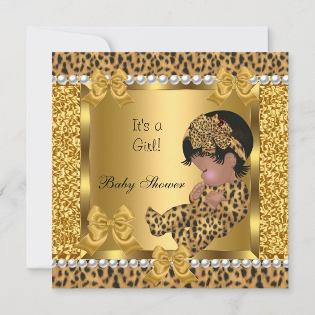 Baby Shower Cute Baby Girl Gold Leopard Invitation (Front)