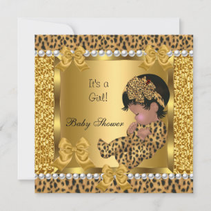 Baby Shower Cute Baby Girl Gold Leopard Invitation