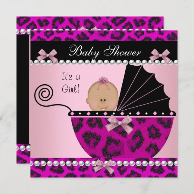 Baby Shower Cute Baby Girl Hot Pink Leopard Invitation (Front/Back)