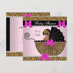 Baby Shower Cute Baby Girl Leopard Hot Pink Invitation