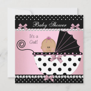 Baby Shower Cute Baby Girl Pink Black Bow Invitation