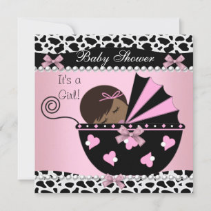 Baby Shower Cute Baby Girl Pink Cow Print Invitation