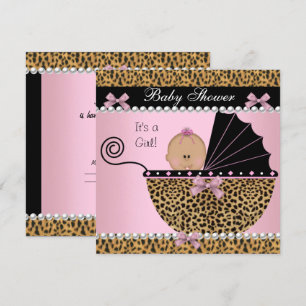 Baby Shower Cute Baby Girl Pink Leopard Invitation