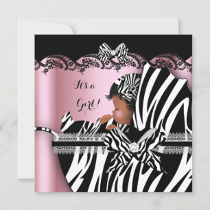 Baby Shower Cute Baby Girl Pink Zebra Pram Invitation