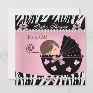 Baby Shower Cute Baby Girl Pink Zebra Print Invitation