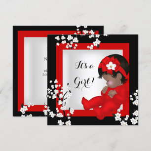Baby Shower Cute Baby Girl Red Blossom Black AM5 Invitation