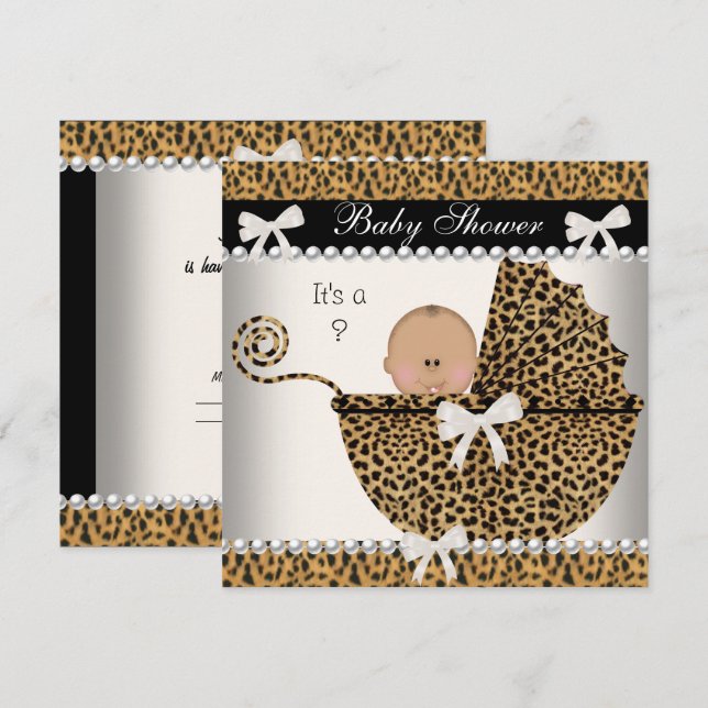 Baby Shower Cute Baby Leopard gender reveal 2 Invitation (Front/Back)