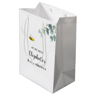 Baby Shower cute bee eucalyptus greenery white Medium Gift Bag