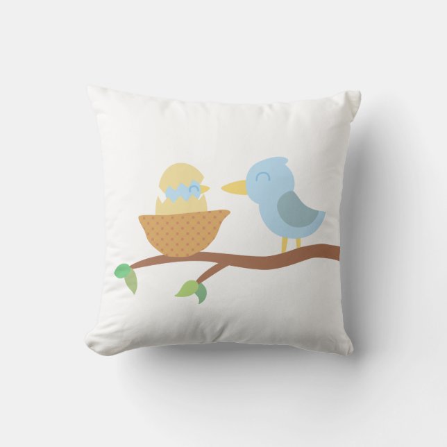 Baby Shower: Cute blue bird with just hatched baby Cushion (Front)