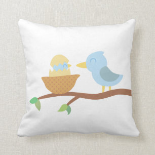 Baby Shower: Cute blue bird with just hatched baby Cushion