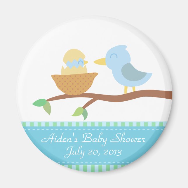 Baby Shower: Cute blue bird with just hatched baby Magnet (Front)