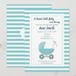Baby Shower cute blue carriage  Invitation