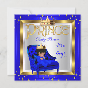 Baby Shower Cute Boy Prince Royal Blue Chair A2 Invitation