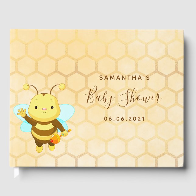 Baby Shower cute bumble bee honeycomb Guest Book (Front)