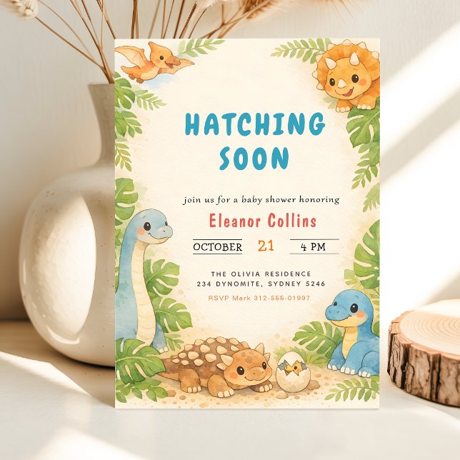 Baby Shower Cute Dinosaur Hatching Soon Invitation (Creator Uploaded)