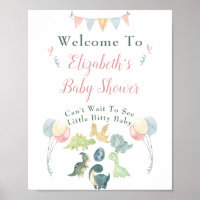 Baby Shower Cute Dinosaur Mum Name Pink Welcome