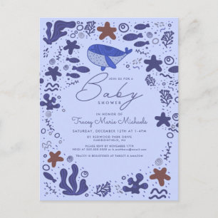 BABY SHOWER Cute Doodle Whale Postcard