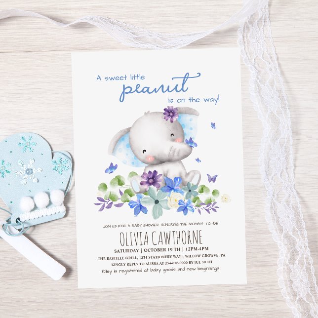 Baby Shower Cute Elephant flowers Gender neutral Invitation (Creator Uploaded)