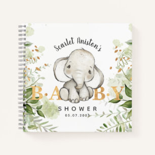 Baby Shower Cute Elephant Greenery Guest Book